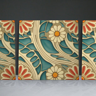 Naadloze Indigo en rode crème organische patronen Tegeltje