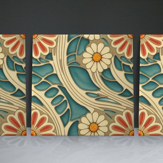 Naadloze Indigo en rode crème organische patronen Tegeltje