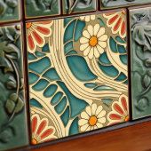 Naadloze Indigo en rode crème organische patronen Tegeltje