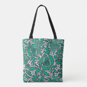 Naadloze kant rozen romantische retro  groene l tote bag (Achterkant)