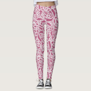 Naadloze kant rozen romantische retro rode lak leggings