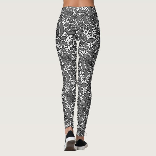 Naadloze kant rozen romantische retro  zwarte l leggings (Achterkant)
