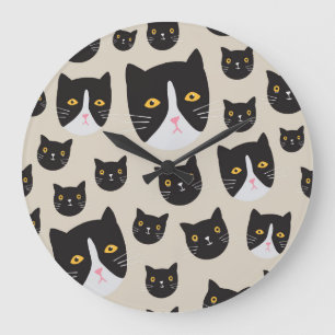 Naadloze kat, grillige patroonillustratie. grote klok