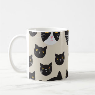 Naadloze kat, grillige patroonillustratie. koffiemok