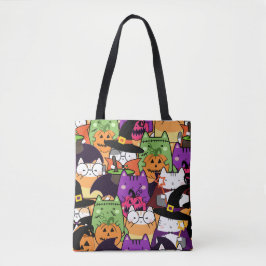 Naadloze Kawaii Kat Halloween Patroon Tote Bag