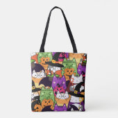 Naadloze Kawaii Kat Halloween Patroon Tote Bag (Achterkant)
