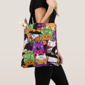 Naadloze Kawaii Kat Halloween Patroon Tote Bag (Dichtbij)