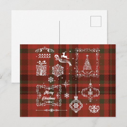 Naadloze kerstdecoratie Rood-wit Feestdagenkaart (Voorkant / Achterkant)