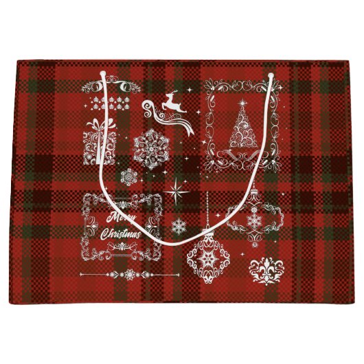 Naadloze kerstdecoratie Rood-wit Groot Cadeauzakje (Voorkant)