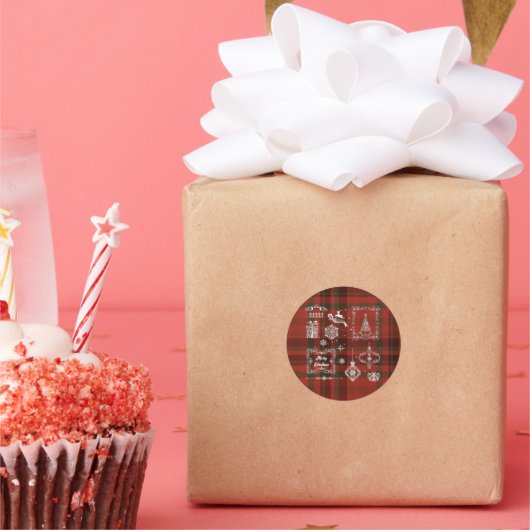 Naadloze kerstdecoratie Rood-wit Ronde Sticker (Feest)