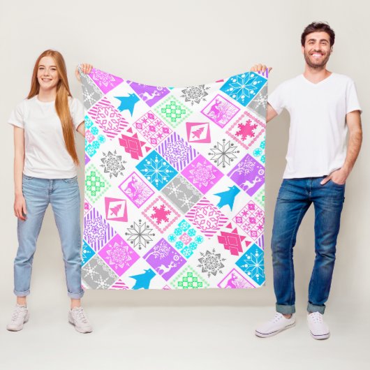 Naadloze kerstelementen geometrische sneeuwvlokken fleece deken (In situ)