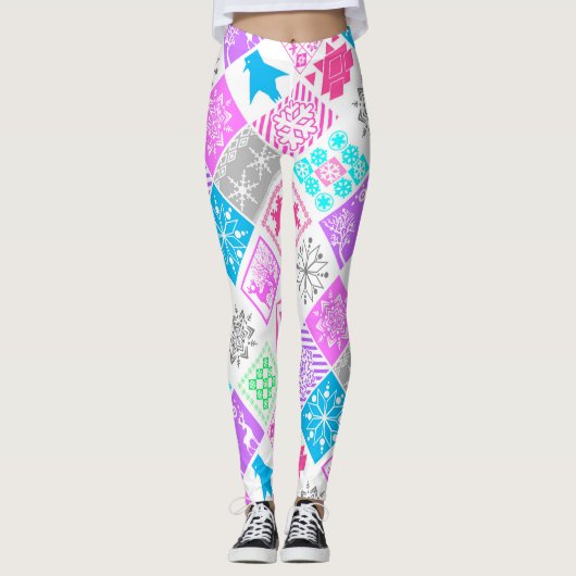 Naadloze kerstelementen geometrische sneeuwvlokken leggings (Voorkant)