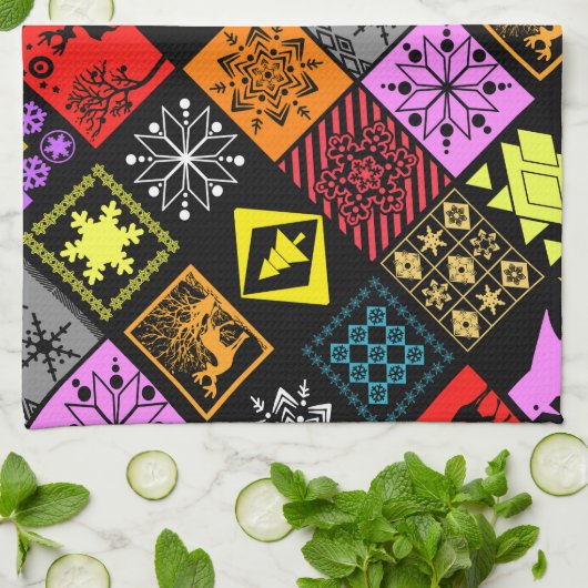 Naadloze kerstelementen geometrische sneeuwvlokken theedoek (Gevouwen)