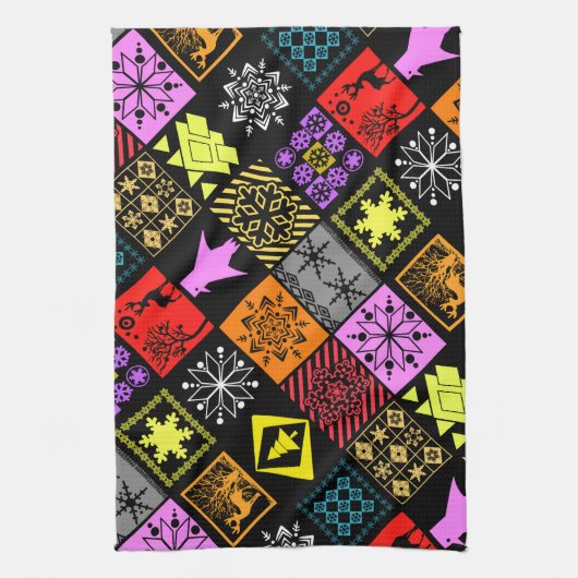 Naadloze kerstelementen geometrische sneeuwvlokken theedoek (Verticaal)