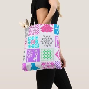 Naadloze kerstelementen geometrische sneeuwvlokken tote bag