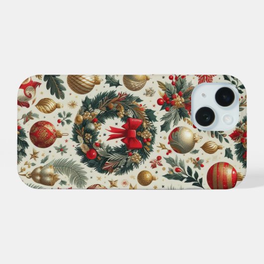 Naadloze Kerstmisdecoratie iPhone 15 Case (Achterkant horizontaal)