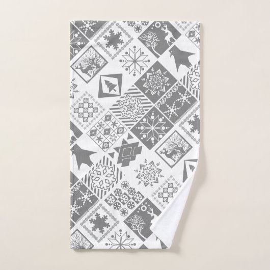 Naadloze kerstpatchwork sneeuwhert bad handdoek (Handdoek)