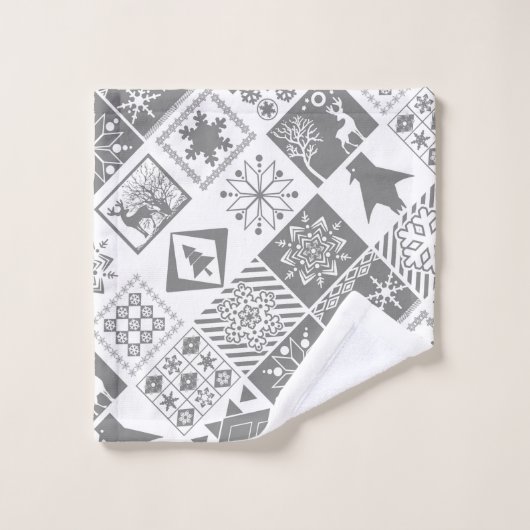 Naadloze kerstpatchwork sneeuwhert bad handdoek (Wasdoekje)