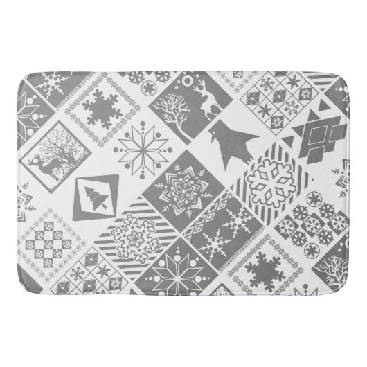 Naadloze kerstpatchwork sneeuwhert badmat (Voorkant)