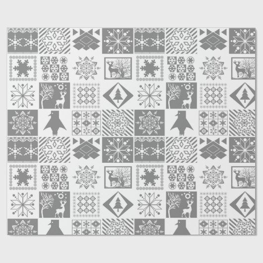 Naadloze kerstpatchwork sneeuwhert cadeaupapier (Vlak)