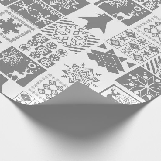 Naadloze kerstpatchwork sneeuwhert cadeaupapier (Hoek)