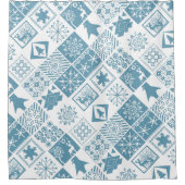 Naadloze kerstpatchwork sneeuwhert douchegordijn (Voorkant)