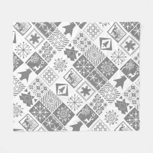 Naadloze kerstpatchwork sneeuwhert fleece deken (Voorkant (Horizontaal))