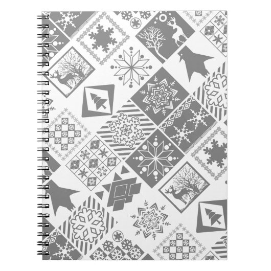 Naadloze kerstpatchwork sneeuwhert notitieboek (Voorkant)