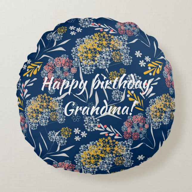 Naadloze kleine bloemen floreel patroon navy vi rond kussen (Voorkant)