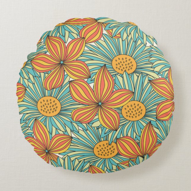 Naadloze kleurige florale vormgeving rond kussen (Voorkant)