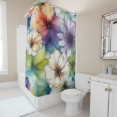 Naadloze Kleurrijke Bloemen in Waterverf Douchegordijn (In situ)