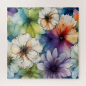 Naadloze Kleurrijke Bloemen in Waterverf Legpuzzel (Horizontaal)