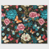 Naadloze Kleurrijke Vlinder en Bloemen Cadeaupapier (Vlak)