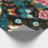 Naadloze Kleurrijke Vlinder en Bloemen Cadeaupapier (Hoek)
