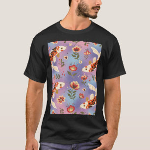 Naadloze Koi Karper Patroon in Volks Kunststijl -  T-shirt