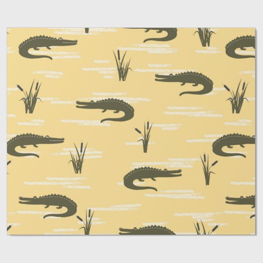 Naadloze krokodillen patroon.  gele ruggr. cadeaupapier (Vlak)