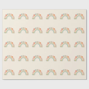 Naadloze Lachende Bloemen Pastel Regenboog Patroon Cadeaupapier