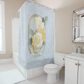 Naadloze Lichtblauwe, Roze & Witte Mandala's Douchegordijn (In situ)