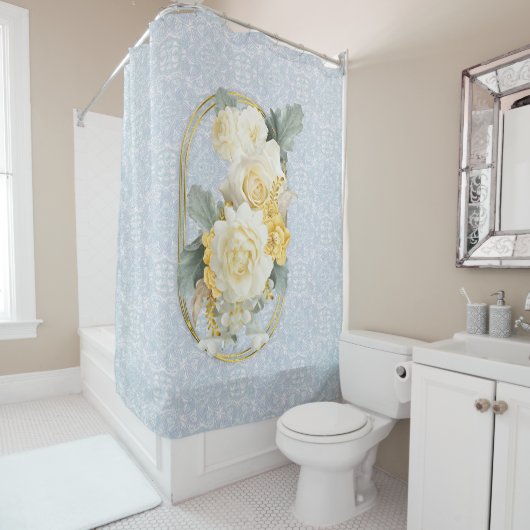 Naadloze Lichtblauwe, Roze & Witte Mandala's Douchegordijn (In situ)