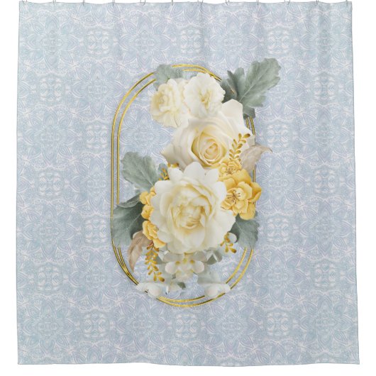 Naadloze Lichtblauwe, Roze & Witte Mandala's Douchegordijn (Voorkant)