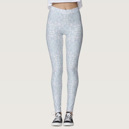 Naadloze Lichtblauwe, Roze & Witte Mandala's Leggings (Voorkant)
