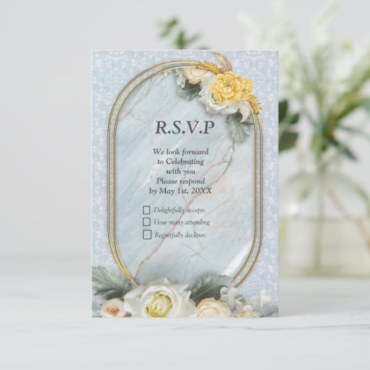 Naadloze Lichtblauwe, Roze & Witte Mandala's RSVP Kaartje (Staand voorkant)