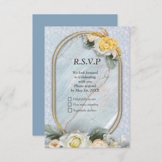 Naadloze Lichtblauwe, Roze & Witte Mandala's RSVP Kaartje (Voorkant / Achterkant)