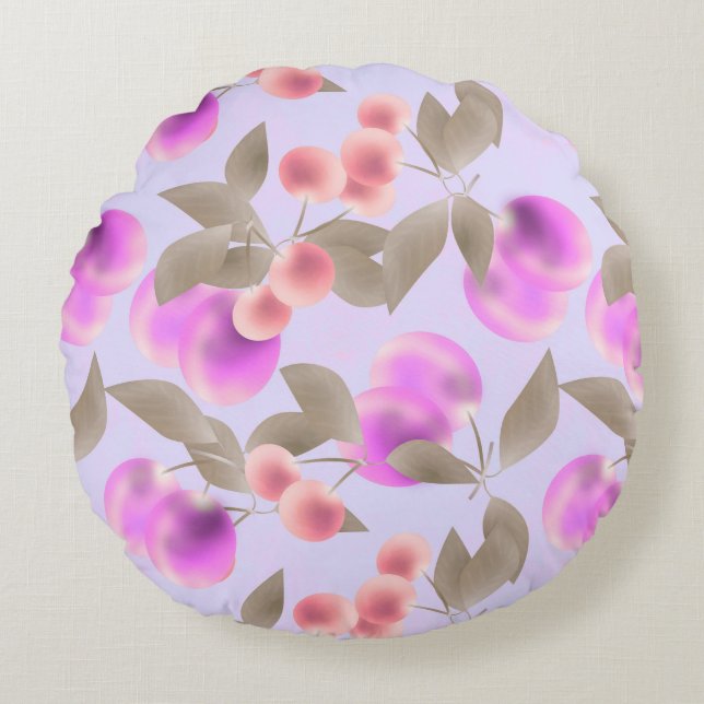 Naadloze lichte pruimen paarse bessen kersen p rond kussen (Voorkant)