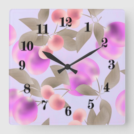 Naadloze lichte pruimen paarse bessen kersen p vierkante klok (Voorkant)