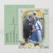 Naadloze lichtgroene, gele & witte mandala's aankondigingskaart (Voorkant / Achterkant)