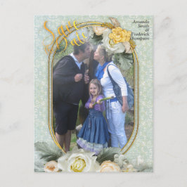 Naadloze lichtgroene, gele & witte mandala's aankondigingskaart