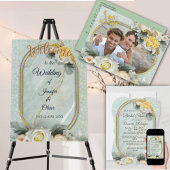 Naadloze lichtgroene, gele & witte mandala's aankondigingskaart