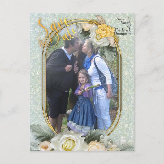 Naadloze lichtgroene, gele & witte mandala's aankondigingskaart (Voorkant)