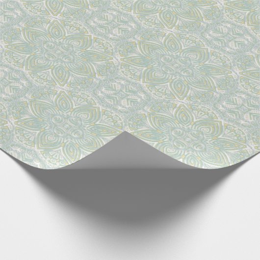 Naadloze lichtgroene, gele & witte mandala's cadeaupapier (Hoek)